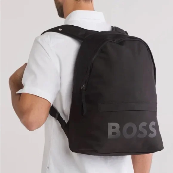 BOSS NWT Unisex Black Pixel Logo Backpack Commuter Travel Laptop Work Bag Office - Picture 1 of 6